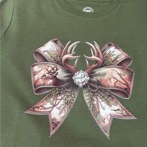 Gildan Forest Green Sweatshirt with Deer and Bow Design